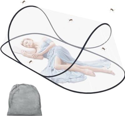 Klamboe Tent - Pop Up Tent - Inclusief Opbergtas - Lichtgewicht - Wit met zwart