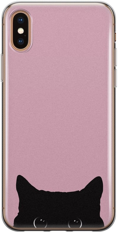 Hoesje geschikt voor iPhone Xs - Zwarte kat - Soft Case - TPU - Print - Roze - Mooie Telefoonhoesjes
