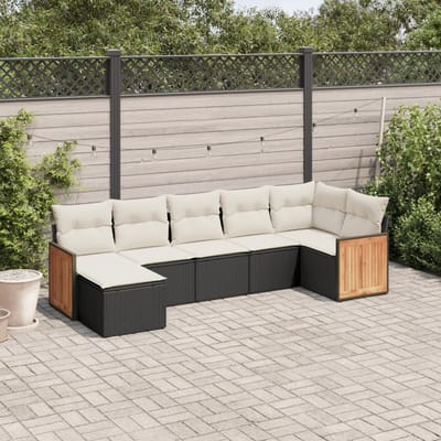vidaXL - 7-delige - Loungeset - met - kussens - poly - rattan - zwart