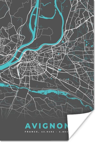 Poster Avignon - Kaart - Stadskaart - Plattegrond - Frankrijk - 120x180 cm XXL