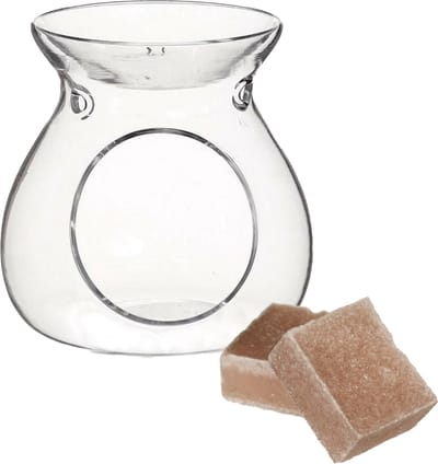 Ideas4seasons Amberblokjes/geurblokjes cadeauset - sandelhout geur - inclusief geurbrander