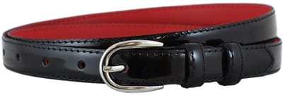 Houtkamp Smalle Leren Dames Riem 2 cm Lak Zwart – Gebolleerde Taille- & Broekriem | Elegant | Glimmend Zwart - Lengte totaal 110 cm / Riemmaat 95