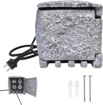 Buitenstopcontact met 4 Geaarde Contactdozen, Waterdicht IP44, Steen-look, Meervoudig Stopcontact voor Tuin en Buiten
