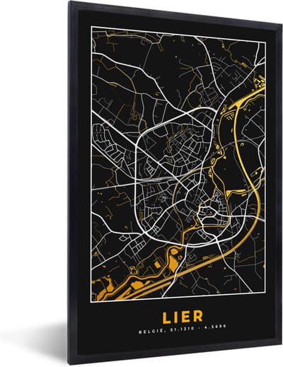 Fotolijst incl. Poster - Lier - Kaart - Plattegrond - Goud - Stadskaart - 40x60 cm - Posterlijst