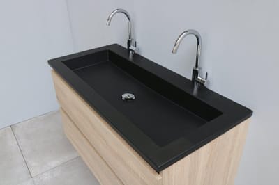 Basic Bella Badkamermeubelset - 100x55x46cm - 1 wasbak - Acryl - Zwart - 2 kraangaten - Zonder spiegel - MDF Eiken