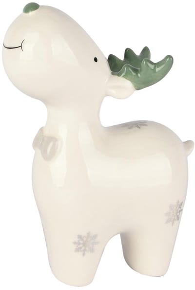 Dekoratief | Rendier staand m/strikje, wit/groen, keramiek, 11x6x16cm | A255616