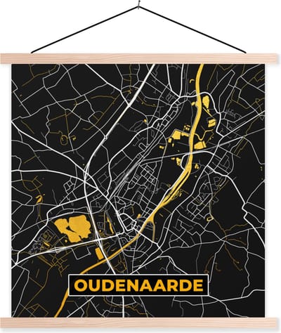 Posterhanger incl. Poster 40x40 cm - Schoolplaat - Kaart - Oudenaarde - Goud - Plattegrond - Stadskaart - Textielposter - Blanke latten - Stadskaart