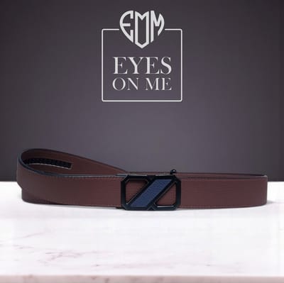 Bruine Topgrain leren riem zonder gaatjes met automatische gesp voor heren (Model 8021-BR)