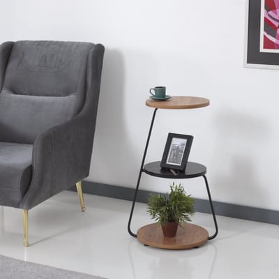 Bijzettafel Sipoo 74x46x37cm walnootkleurig en marmer zwart