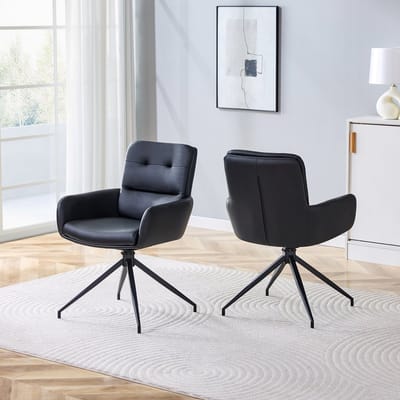 MODENUIT Eetkamerstoel 85 Cm - Set Van 2 Met Draaifunctie - Voor Eetkamer En Zithoek - Metaal En PU - Zwart