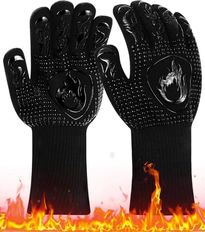 Thijox - Hittebestendige Barbecuehandschoenen tot 800 Graden, Vuurvaste Ovenhandschoenen voor Koken en Bakken, Aramide Kookhandschoenen in Zwart voor