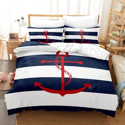Nautisch Anker Beddengoed Set Kapitein Navigatie Glad Comfortabel Dekbedovertrek Set Minimaal Design Jongens Slaapkamer Decoratie EU Single 135x200cm