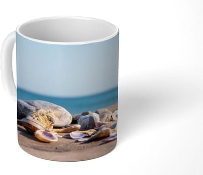 Mok - Koffiemok - Schelpen - Strand - Zee - Zomer - Zon - Mokken - 350 ML - Beker - Koffiemokken - Theemok