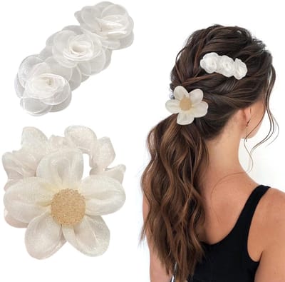 Dailygoods- Haarspeld Handgemaakt - Bloemenhaarelastiek - Haaraccessoires Meisjes - Bruiloft - Elegantie - 9,5 cm Transparant - Haarsieraad