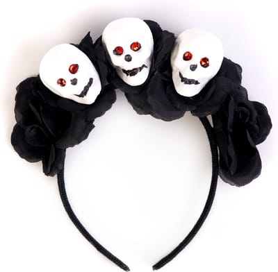 KIMU® Haarband Skull Zwarte Rozen - Skelet Bloemen Diadeem Doodshoofd - Halloween Dia De Los Muertos Horror Doodskop Schedel Festival