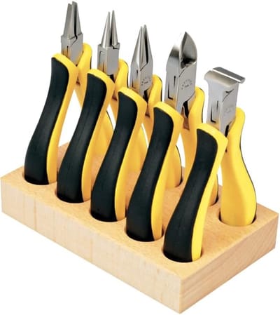 Assortiment Pincetten - Snijdende Tanden - Precisie Werk - Vijf Verschillende Vormen - Houten Basis - Geel
