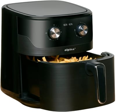 alpina Airfryer XL - Heteluchtfriteuse 6L - Air Fryer voor 4 tot 6 Personen - Hetelucht Friteuse met Instelbare Temperatuur van 80°C tot 200°C - Timer tot 60 Minuten - Zwart