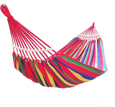 Hangmat voor 2 personen - 220 x 160 cm - totale lengte 330 cm - belasting 300 kg - canvas katoen - buiten tuin binnen kinderen balkon - rood met stang