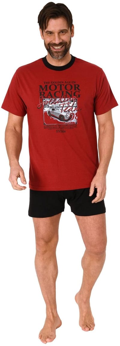 Normann heren pyjama met korte mouwen Shorty Pyjama met opdruk op de voorkant in een elegante look