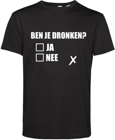 T-shirt Dronken? Ja Nee | Carnavalskleding | Foute Party | Zwart | maat XS