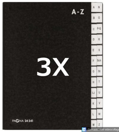 3 x PAGNA - Lessenaarordner - Dossiermap-Sorteermap 24-tabs A-Z - Zwart - Hardkarton - A4