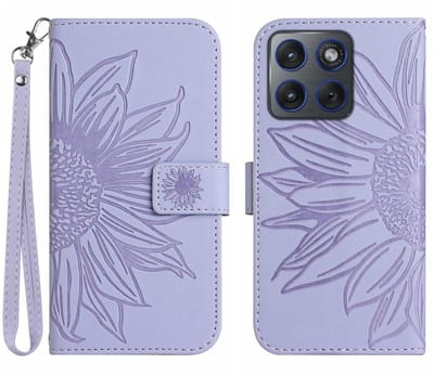 Coverup Hoesje - Geschikt voor Motorola Edge 70 Hoesje - Coverup Zonnebloem Book Case met Koord - Lavendel