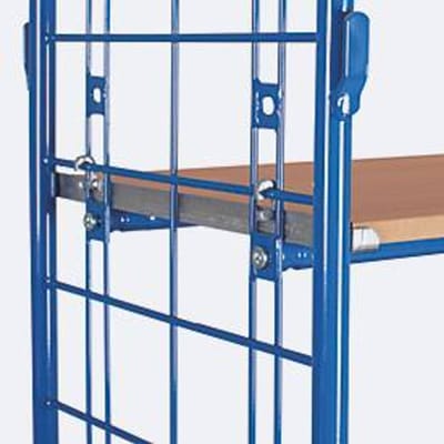 Etagewagen, staal/MDF-plaat, decor gentiaanblauw/beuken, 1 etage, 1000 x 700 mm, 2 eindborden van draadgaas, EasySTOP, tot 500 kg