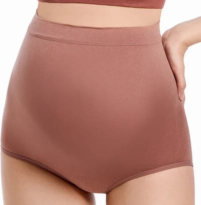 Wow Peach - Zwangerschaps Ondergoed - Hoge Taille - Buikondersteuning - Stretchy - Ondersteuning - Roodbruin - Medium