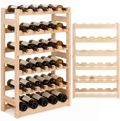 Springos Wijnrek - Wijnrek voor 30 Flessen - Glazenrek - 53 x 25 x 86 Cm - 60 KG - Grenenhout