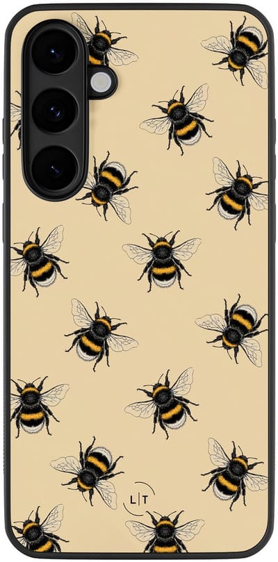 Leuke Telefoonhoesjes - Hoesje geschikt voor Samsung Galaxy S25 FE - Bijen print - Backcover zwart - Print / Illustratie - Geel