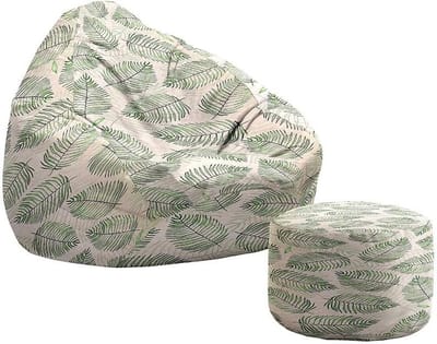 Zitzak met kruk - Zitpoef bank - Ontspannen zitten - Met rugleuning - 70x80 + 20x30cm - Geel