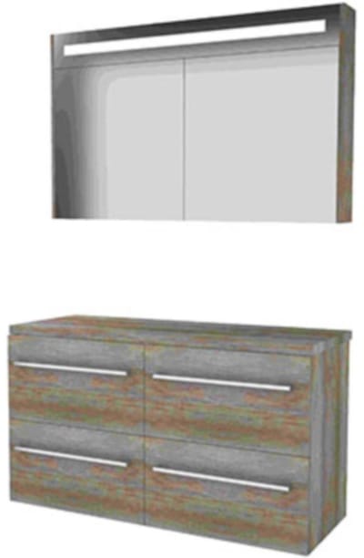 Basic-Line Premium 46 Badkamermeubelset - 120 x 46 cm - Met Grepen - 4 Lades - Wastafelblad - Spiegelkast met LED Verlichting - Scotch Oak