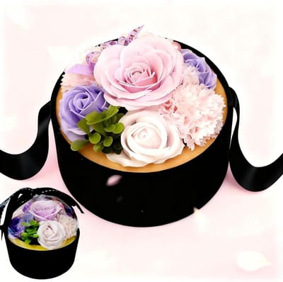 Zeepbloemen Boeket - Decoratieve Bloemen - Cadeau Geven - Handgemaakt Kwaliteit - 15x15x15 cm - Paars