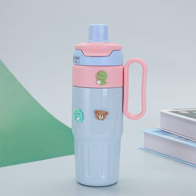 Tasse thermos en acier inoxydable de dessin animé, grande capacité, poignée portable, paille, tasse à glace, tasse de séparation de thé, tasse de voiture 780ml
