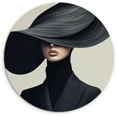 WallCircle® Wandcirkel 120x120 cm - Muurcirkel Zwart - Vrouw - Hoed - Muurdecoratie woonkamer - Wanddecoratie slaapkamer - Kamer decoratie accessoires - Ronde schilderijen XXL