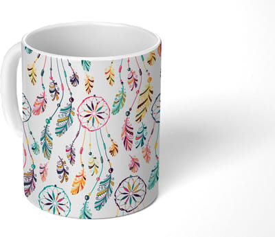 Mok - Koffiemok - Patroon - Dromenvanger - Veren - Pluimen - Mokken - 350 ML - Beker - Koffiemokken - Theemok