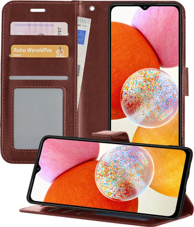 Hoesje - Geschikt voor Samsung Galaxy A14 - Luxe Bookcase - Walletcase Hoes - Portemonnee - Cover - Telefoonhoes - Bruin