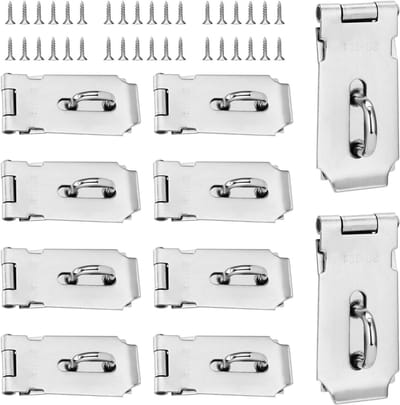 10 Stuks 3 Inch Hangslot Hasp, RVS Deurslot voor Beveiliging, Inclusief 80 Bevestigingsschroeven, Ideaal voor Voor- en Achterdeuren, Kasten en Poorten