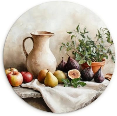 WallCircle® Wandcirkel 30x30 cm - Muurcirkel Fruit - Kruiden - Landelijk - Muurdecoratie woonkamer - Wanddecoratie keuken - Kamer decoratie accessoires - Ronde schilderijen