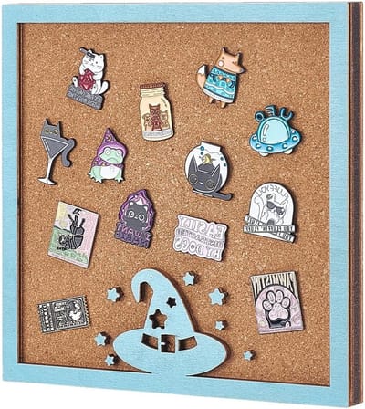 Kurk Tray, Vierkante Broche Bord van Hout in Magische Hoed Vorm voor Wandmontage, Turquoise Pin Bord voor Broches, Kantoor Decoratie, 20.4 x 20.4 x 1.8, Creatief, Handgemaakt, Organiseren