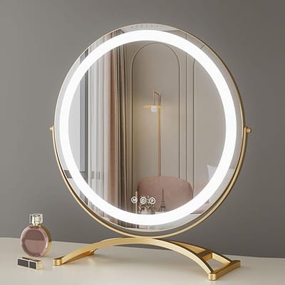 Make Up Spiegel met LED Verlichting, Hollywood Spiegel -Touchscreen - Diameter 40cm - Goud - 3 Dimbare Lichtstanden - 360 Grad Roterende - Schoonheid Accessoires - Oplaadbaar - Beauty - Cosmetische - Wandspiegel - Passpiegel - Moderne Mirror