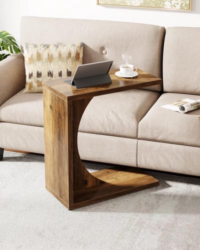 C-Vormige Bijzettafel voor Bank - Houten Small Tray Tafel - Rustiek Landhuis Stijl