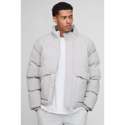 Oversized Fit Getextureerde Trechterkraag Pufferjas | Grey | Size XS