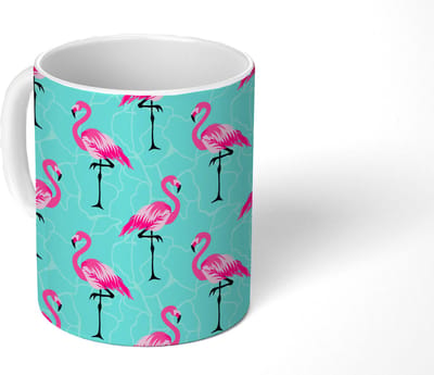 Mok - Koffiemok - Flamingo - Roze - Patroon - Mokken - 350 ML - Beker - Koffiemokken - Theemok