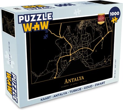 Puzzel Kaart - Antalya - Turkije - Goud - Zwart - Legpuzzel - Puzzel 1000 stukjes volwassenen