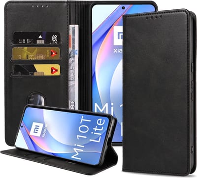 Smartphonica Telefoonhoesje geschikt voor Xiaomi Mi 10T Lite kunstleren Hoesje met Magnetische sluiting en Pasjeshouders Book Case met Klepje - Zwart geschikt voor Xiaomi Mi 10T Lite