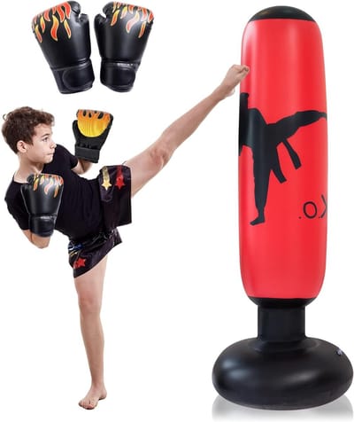 Opblaasbare Bokszak 160 cm voor Kinderen met Bokshandschoenen, Geschikt voor Karate en Taekwondo, Ideaal voor Thuisgebruik en Sportieve Activiteiten