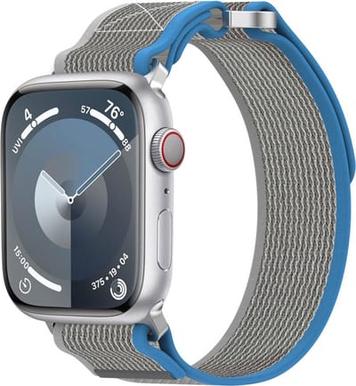 Nylon bandje - geschikt voor Apple Watch 1/2/3/4/5/6/7/8/9/10/11/ SE (1,2,3) met maat 38 mm / 40 mm / 41 mm en 42 mm (Watch 10/11) - grijs-blauw