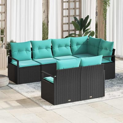 vidaXL Bankstel 7 st Zwart poly rattan
