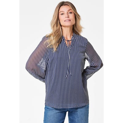 Chiffon blouse met elastische manchetten - marine / wit / gedess. - Gr. 38 van Goldner Fashion